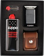 ZIPPO cr.geb. im Set mit ZIPPO Ledertasche braun/Clip