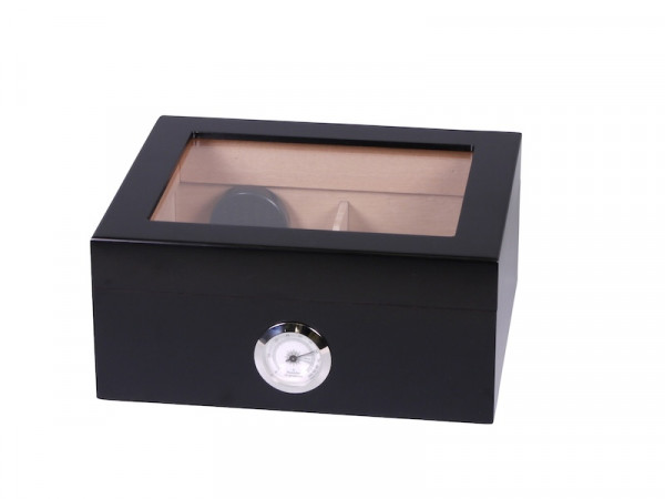 Humidor schwarz matt Deckel mit Glaseinsatz fuer ca. 25 Zig.