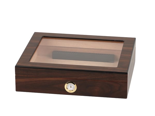 Humidor Walnut Finish Glasdeckel fuer ca. 20 Zigarren