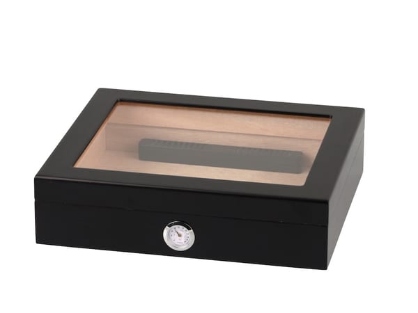 Humidor schwarz matt Glasdeckel fuer ca. 20 Zigarren