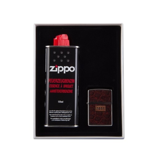 ZIPPO Geschenkbox Leather Wrap 60001149 mit Steine und Benzin