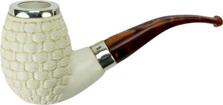 Block Meerschaum Pfeife "Flechtmuster",Silber-Rg.+Top Acryl