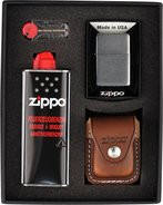 ZIPPO cr.geb. im Set mit ZIPPO Ledertasche braun/Schlaufe