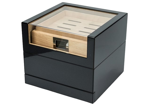 Humidor Carbon Finish mit Acryltop fuer ca. 50 Zigarren