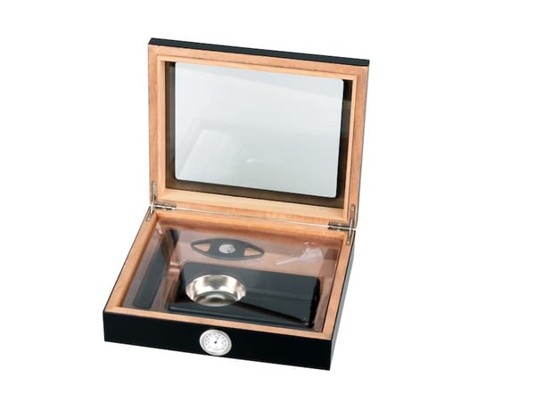 Humidor-Set schwarz Glasdeckel fuer ca. 15 Zigarren