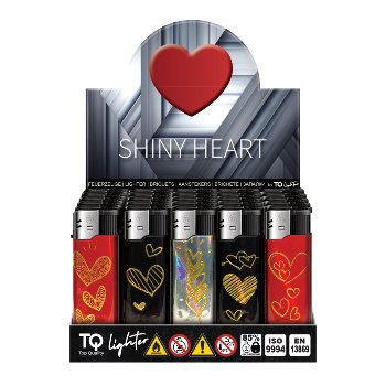 Einwegfeuerzeug Piezo TOBALIQ Alu Shiny Heart Steller mit 50 Stück