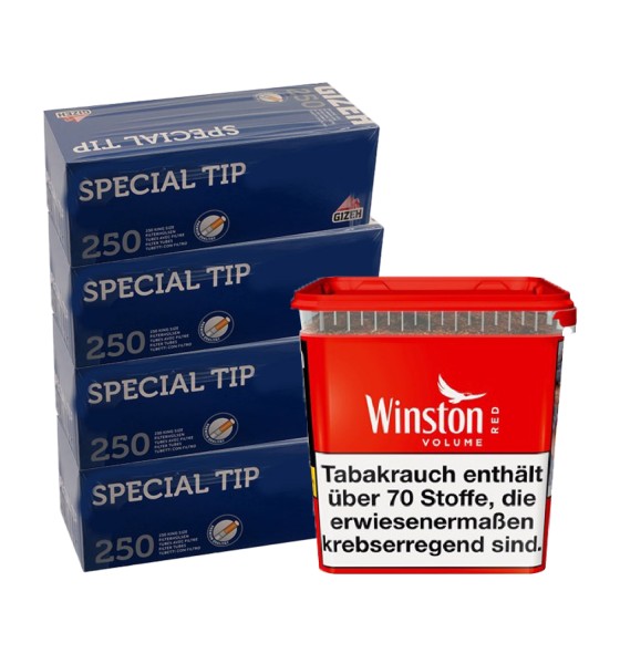 Winston Volumentabak Red Titan Box 280 Gramm & 1.000 Special Tip Hülsen Blau