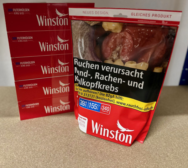 1 x Eimer Winson Red NF Beutel 155 Gramm & 1.000 Winston Kingsize Hülsen