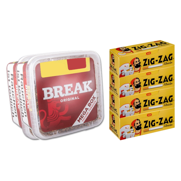 2 x BREAK Zigarettentabak Original à 140 Gramm & 1000 Zig Zag Hülsen